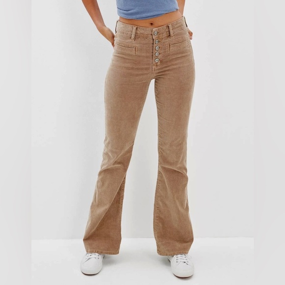 American Eagle Outfitters Pants - NWT American Eagle Khaki Corduroy Super High-Rise Button-Fly Flare Pant, 14R (L)